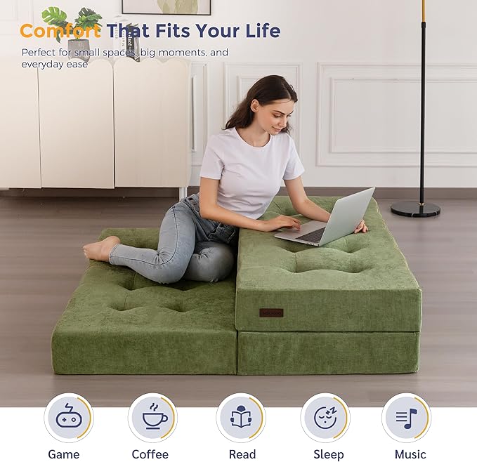 MAXYOYO 6" Folding Sofa Bed for Floor, Tufted Tri-Fold Floor Mattress - Image 6