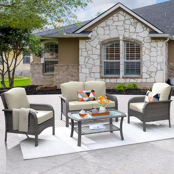 ovios 4-Piece Patio Furniture Set, Outdoor Wicker Sofa - Image 9