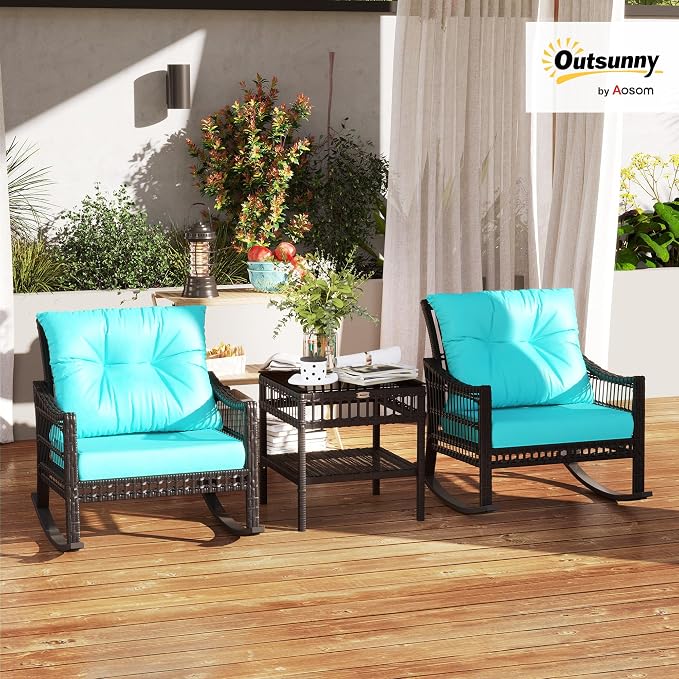 Outsunny Wicker Outdoor Rocking Chair Set, 3 Piece Patio Furniture Set - Image 2