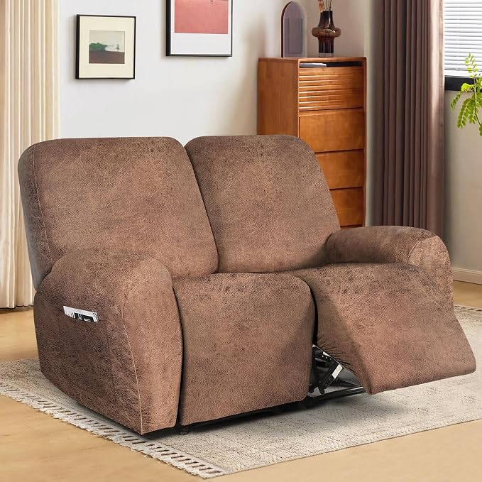 ANARACHON Leather Look Loveseat Recliner Cover, 6-Pieces Stretch Dual Recliner - Image 2
