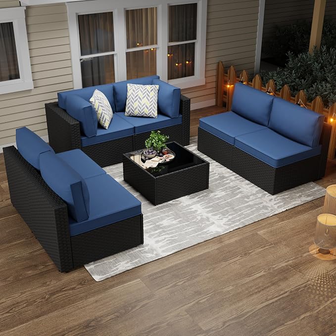7-Piece Outdoor Patio Furniture Set, Modular PE Rattan Sectional Sofa - Image 7