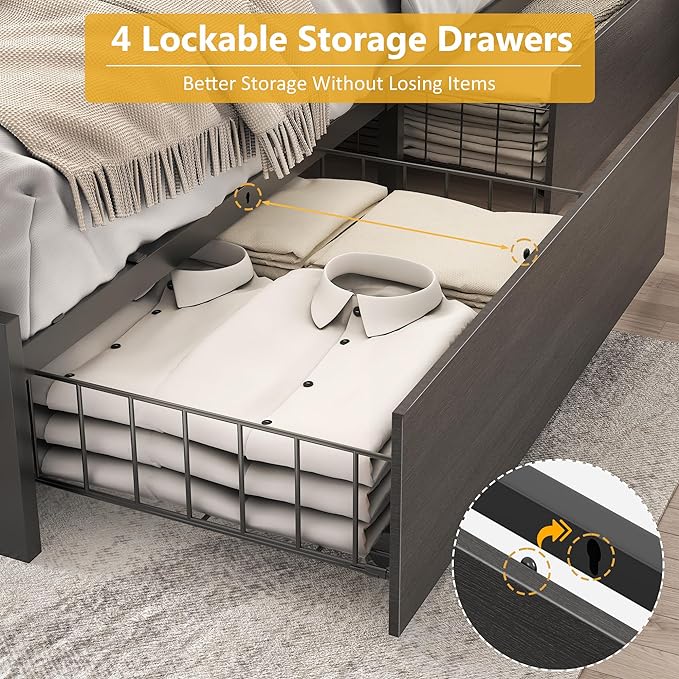 Lifezone Queen Bed Frame with 2-Tier Storage Headboard, Metal Platform Bed - Image 6