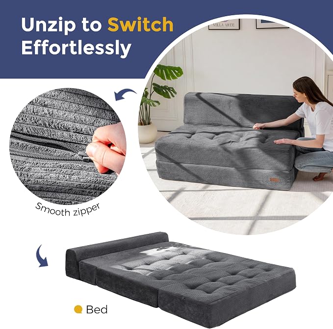 MAXYOYO 8" Folding Sofa Bed, Fold Out Chair Bed Sleeper Chair, Convertible - Image 7