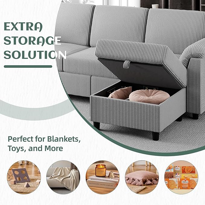 Vongrasig Convertible Sectional Couches Sofa, 3 Seat L Shaped Sofa - Image 5