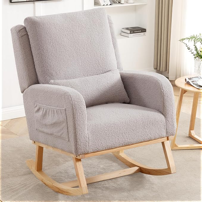 HCHAIRH Rocking Chair Nursery, Sherpa Nursing Rocking Chairs, Upholstered by HCHAIRH