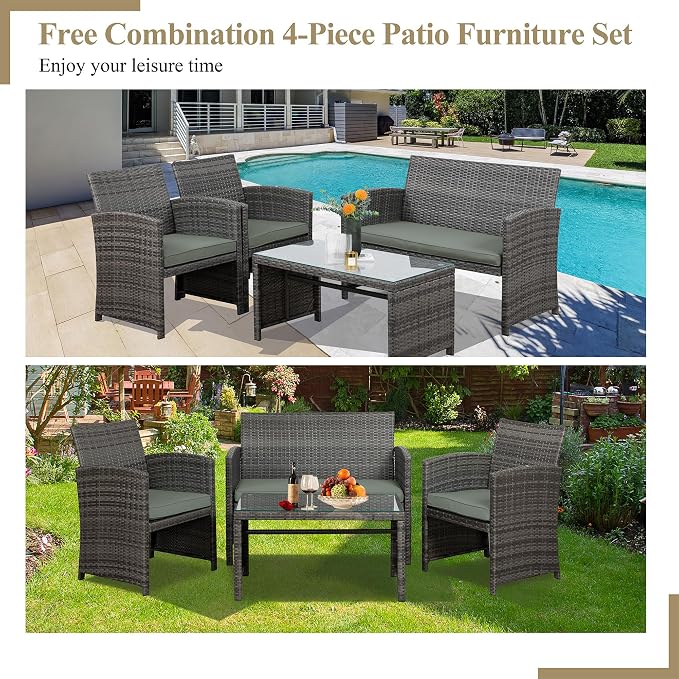 JAMFLY 4 Piece Outdoor Patio Furniture Set, Outdoor Wicker Rattan Chairs - Image 5