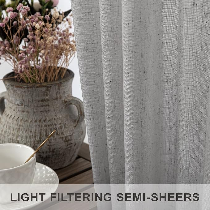 Light Grey Living Room Curtains 84 Inch Length 2 Panels Back Tab Pocket Light - Image 3
