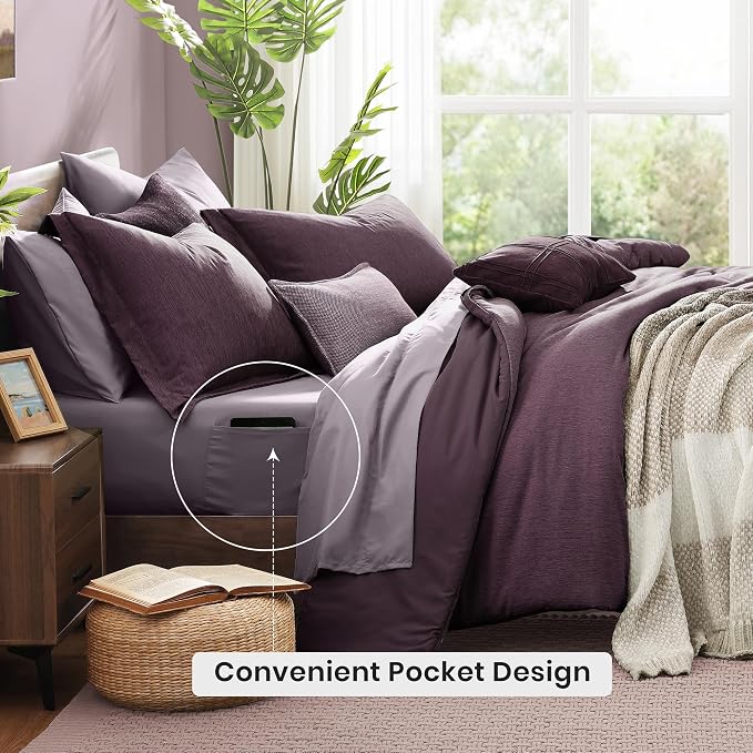 Monbix King Size Comforter Set, Italian Plum King Bedding Set Reversible - Image 4