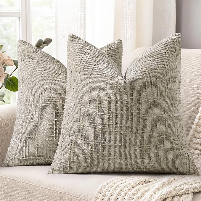 decorUhome Light Brown Chenille Throw Pillow Covers 20x20 Set of 2 Textured by decorUhome