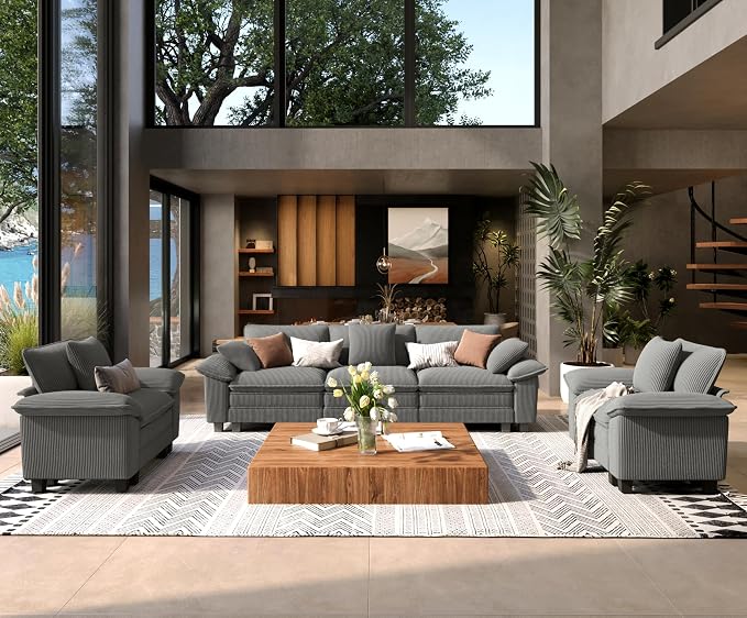 SUNSHINE VALLEY 3 Piece Living Room Sofa Furniture Set, Corduroy 2 Comfy Cloud by SUNSHINEVALLEY