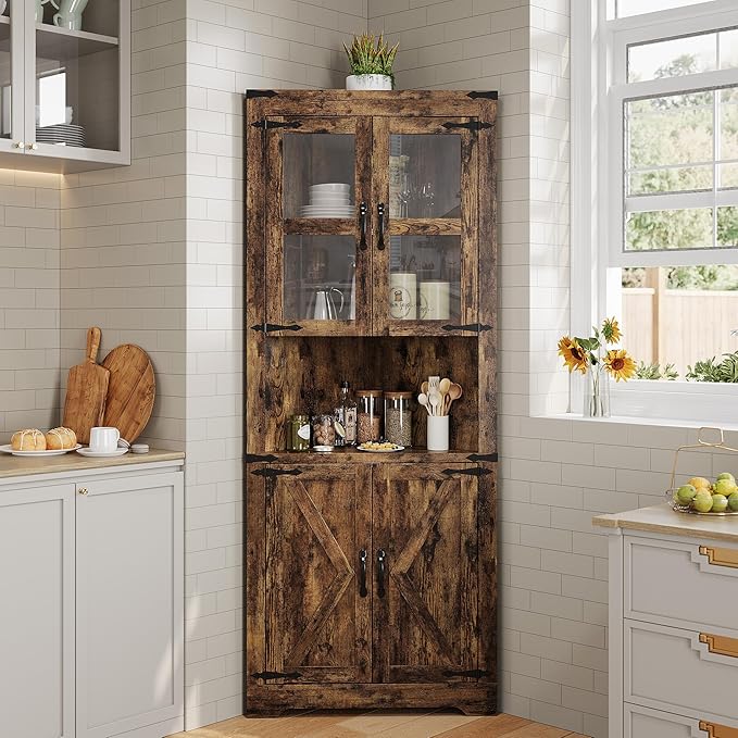 GarveeHome 67" Tall Corner Storage Cabinet, Farmhouse Corner Hutch Display by GarveeHome
