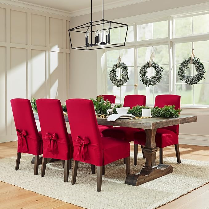 SureFit Cotton Duck Canvas Short Dining Room Chair Covers, Dining Chair Cover - Image 4