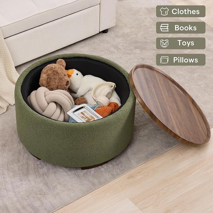 29.5 Inch Round Storage Ottoman Coffee Table, Modern Circle Coffee Table - Image 3