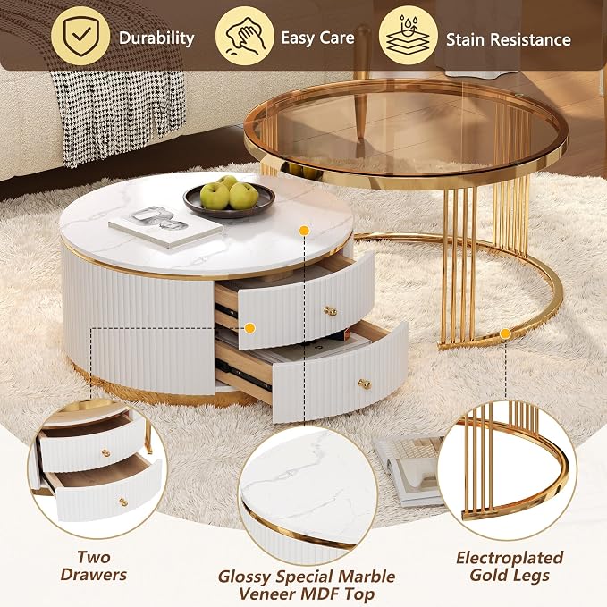 Merax 2-Piece Round Nesting Coffee Table Set - Image 3