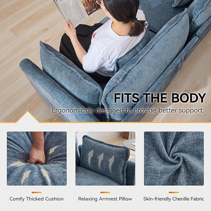 76'' Cloud Deep Seat Loveseat Sofa, Upholstered Chenille Modular 2-Seats - Image 4