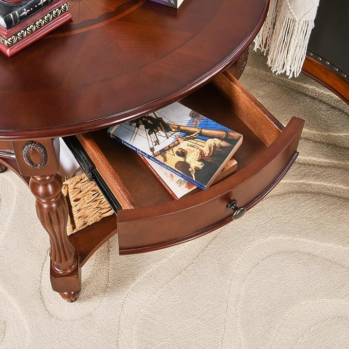 Solid Wood End Table with Drawer, Oval Sofa Side Table, Storage Shelf, Living - Image 6