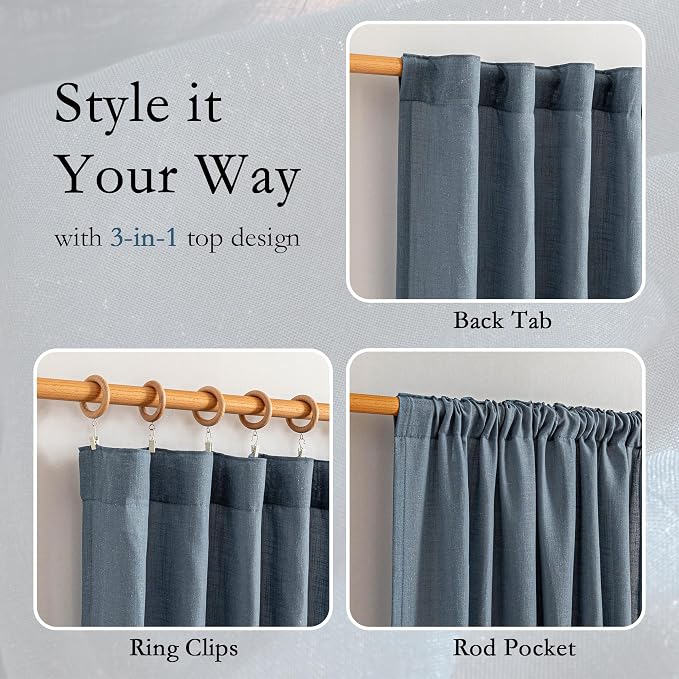 MYSKY HOME 72 Inches Long Semi Sheer Curtains Light Filtering Window Drapes - Image 3