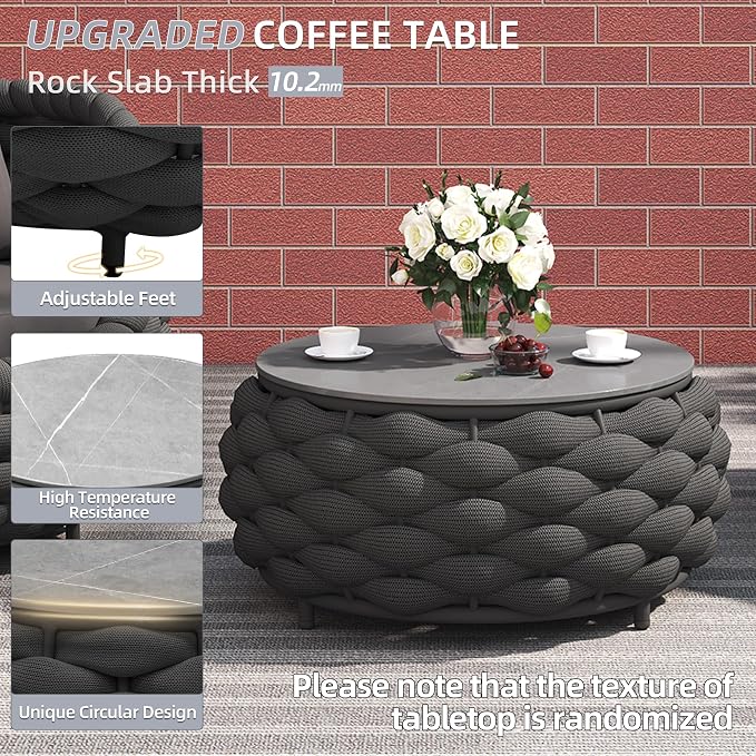 TWT 3 Pieces Aluminum Patio Furniture Set, Hand Woven Polyester Rope Modern - Image 3
