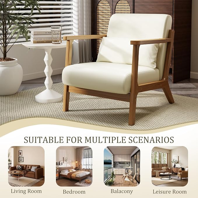 Modern Accent Chair and Ottoman Set, Mid-Century Faux Leather Upholstered - Image 6