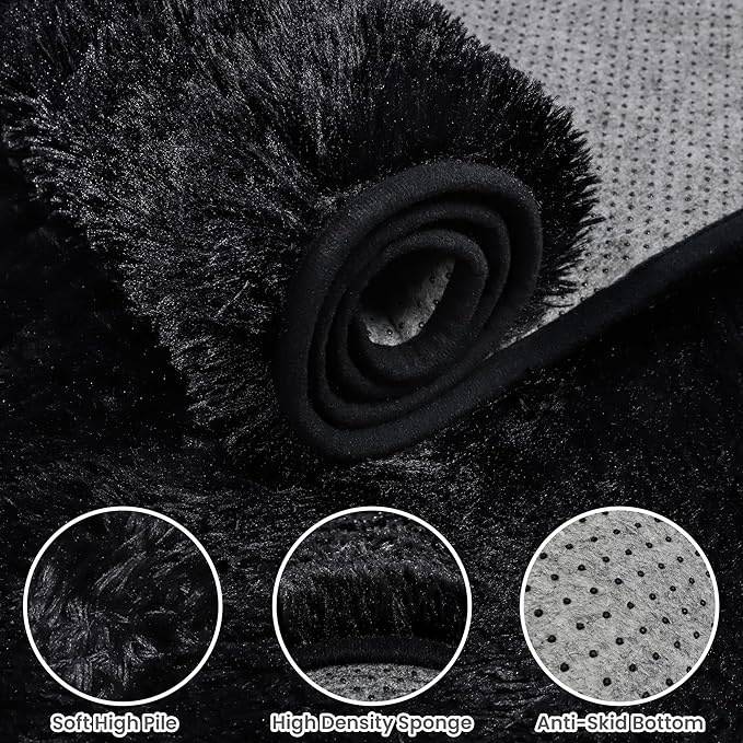4x6 Area Rugs for Living Room Rug: Soft Fluffy Shag Black Rugs for Bedroom - Image 6