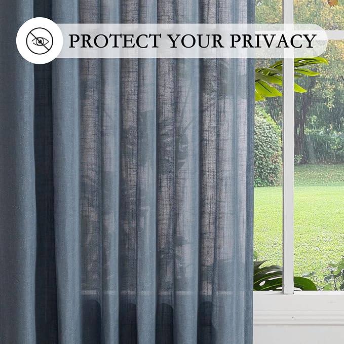 MYSKY HOME 95 Inch Semi Sheer Sliding Door Curtains Farmhouse Light Filtering - Image 4