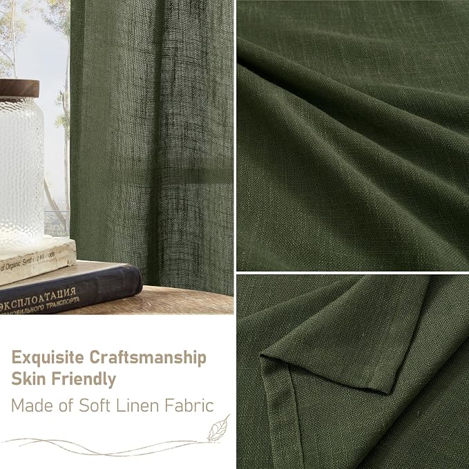 LAMIT Olive Green Linen Sheer Curtains 90 inch - Image 6
