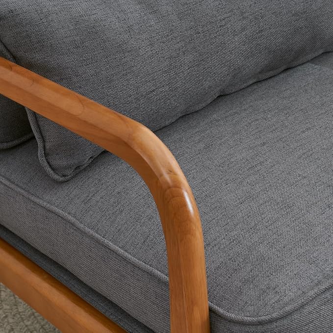 VINGLI Linen Dark Grey Comfy Accent Chair, Mid Century Modern Lounge Armchair - Image 7