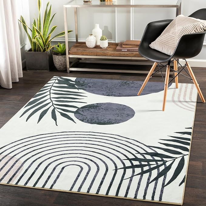 RoomTalks Mid Century Modern Living Room Rug Washable 5x7 Rug, Vintage Abstract by RoomTalks