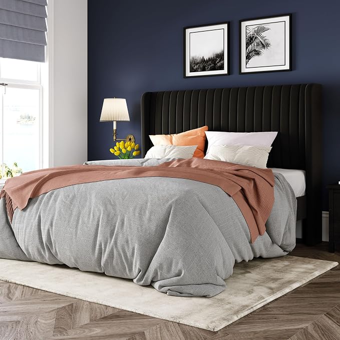 Allewie Queen Size Velvet Bed Frame/Vertical Channel Tufted Wingback by Allewie
