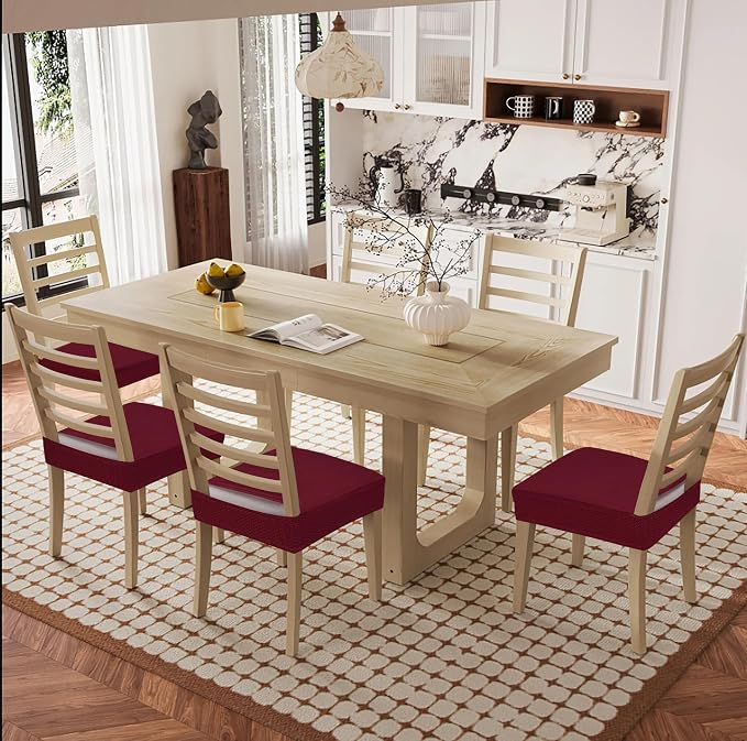 Smiry Waterproof Seat Covers for Dining Room Chairs Set of 2, Stretch Jacquard - Image 8