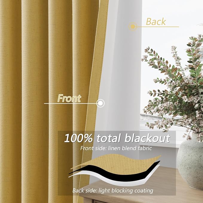 Guken 100% Blackout Curtains 90 Inch Length 2 Panels Set - Image 4