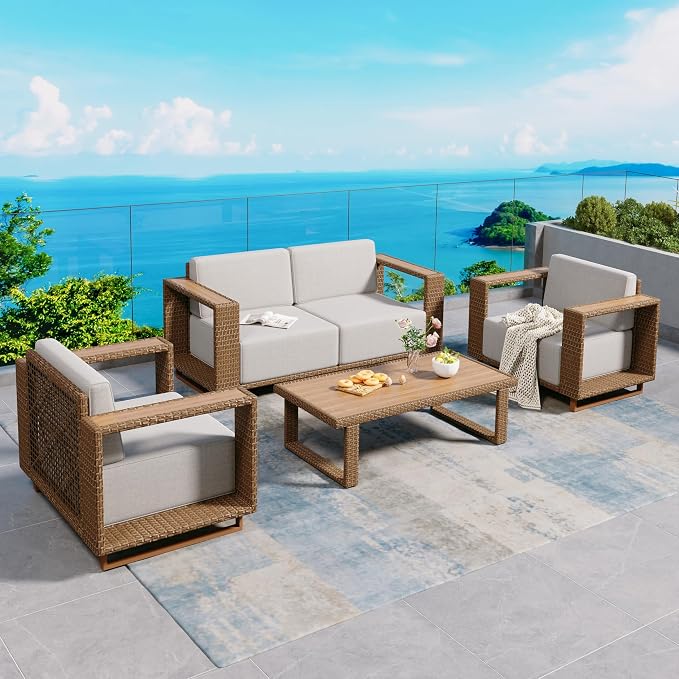 SUNSHINE VALLEY 4 Pieces Patio Furniture Set, Outdoor Rattan Wicker by SUNSHINEVALLEY