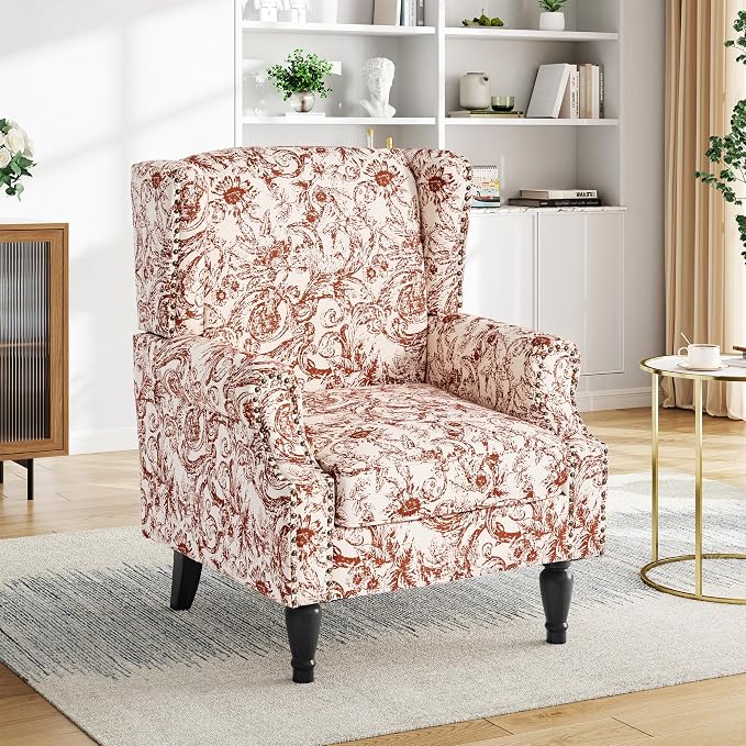 Pia Ricco Set of 2 Floral Accent Chairs, High Back Upholstered Armchairs - Image 5