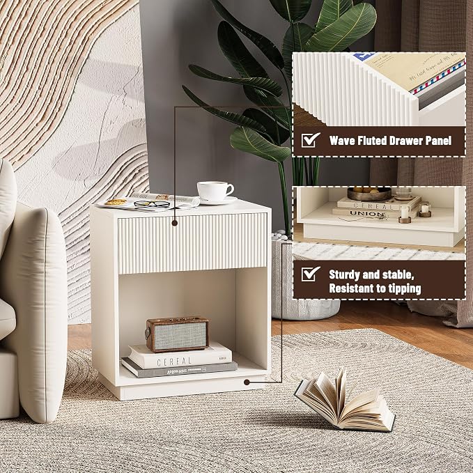 Fluted Nightstands Set of 2, Modern Bedside Table - Image 4