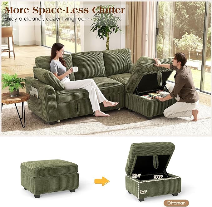 Ihanherry 81-inch Corduroy Modular Sectional Sofa Bed - Image 5