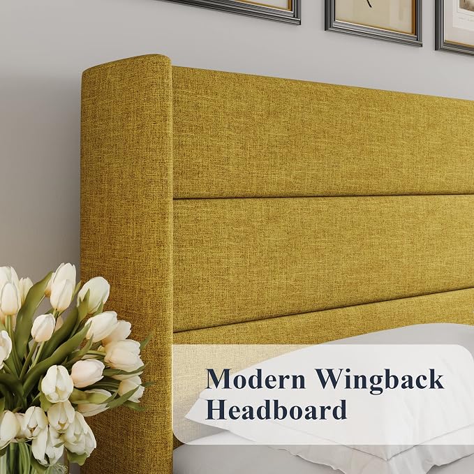 Allewie Full Size Lift Up Storage Bed, Modern Wingback Headboard, Hydraulic - Image 4