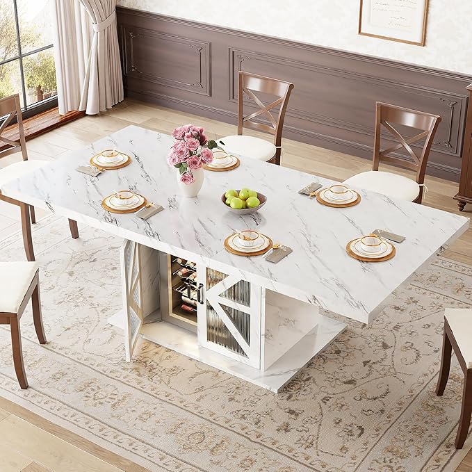 LVB Modern Dining Table for 4 to 6, Wooden Pedestal Dining Room Table by LVB
