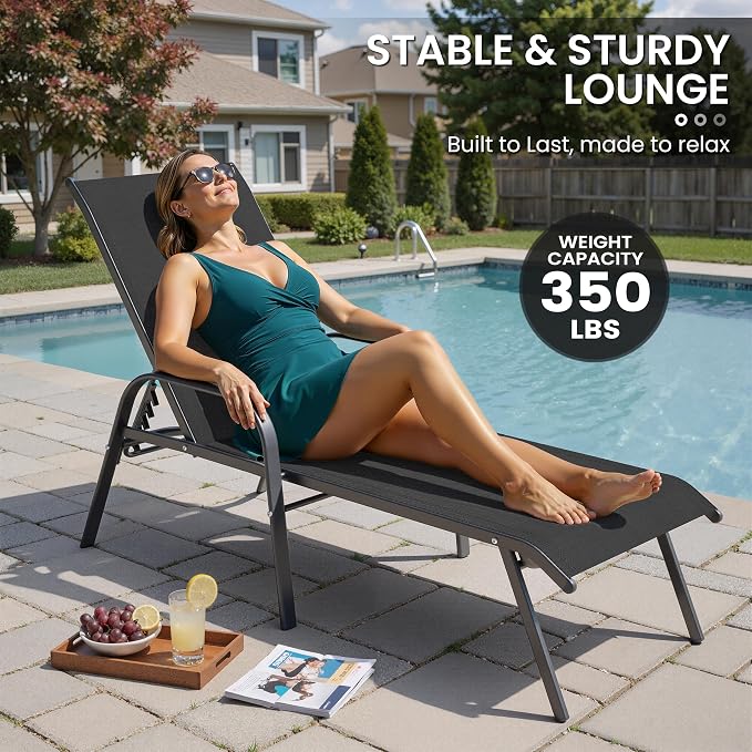 Crestlive Products Outdoor Chaise Lounge Chair, 5-Position Pool Lounge Chairs - Image 3