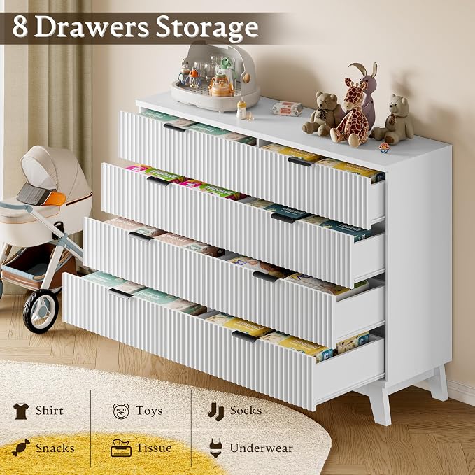 BORNOON 53" Tall Dresser for Bedroom, 8-Drawer Fluted Chest of Drawers - Image 6