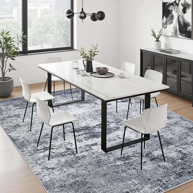 8x8 Area Rug Living Room Rug: Washable Modern Abstract Soft Thin Rug Indoor - Image 4