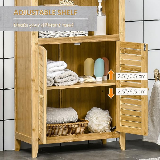 HOMCOM Bamboo Floor Cabinet Bathroom Floor Cabinet Living Room Organizer Tower - Image 6