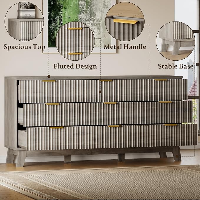BORNOON Fluted 9 Drawer Dresser, 57.1" Wide Modern Boho Chest of Drawers - Image 5