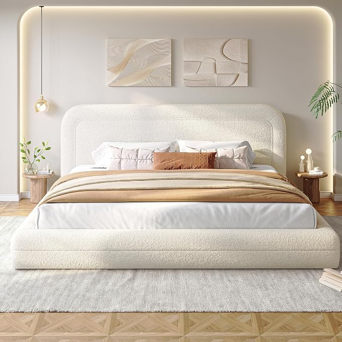 Homkdom Cloud Bed Frame and Headboard, Upholstered Soft King Size Bed Frame - Image 7