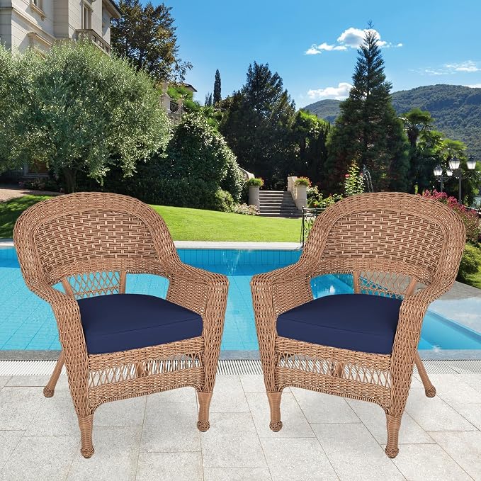 Jeco Wicker Chair with Blue Cushion, Honey/W00205- - Image 9