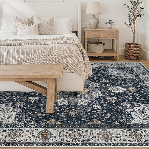 Area Rug 6x9 Washable Rug, Vintage Boho Medallion Rugs Non-Slip Soft Low Pile - Image 2