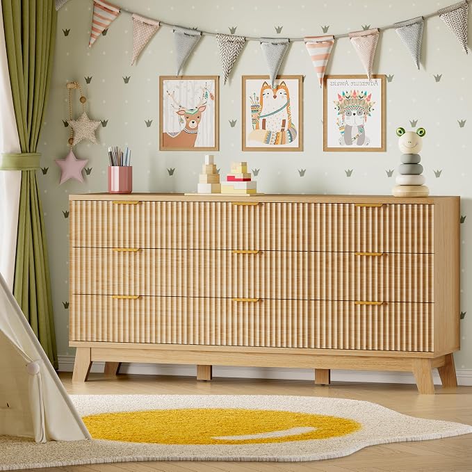 BORNOON Fluted 9 Drawer Dresser, 57.1" Wide Modern Boho Chest of Drawers - Image 7