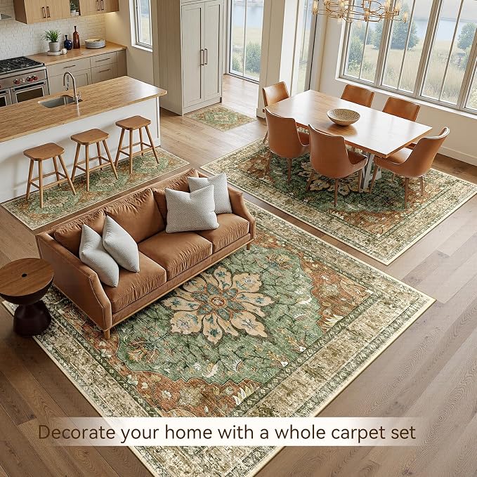 Area Rugs 10'x14' Washable Non-Slip, Floral Vintage Distress Print Pattern - Image 4