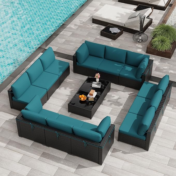 KIGOTY Patio Furniture Set, 14 Pieces Modular Outdoor Sectional Sofa, PE Rattan - Image 6