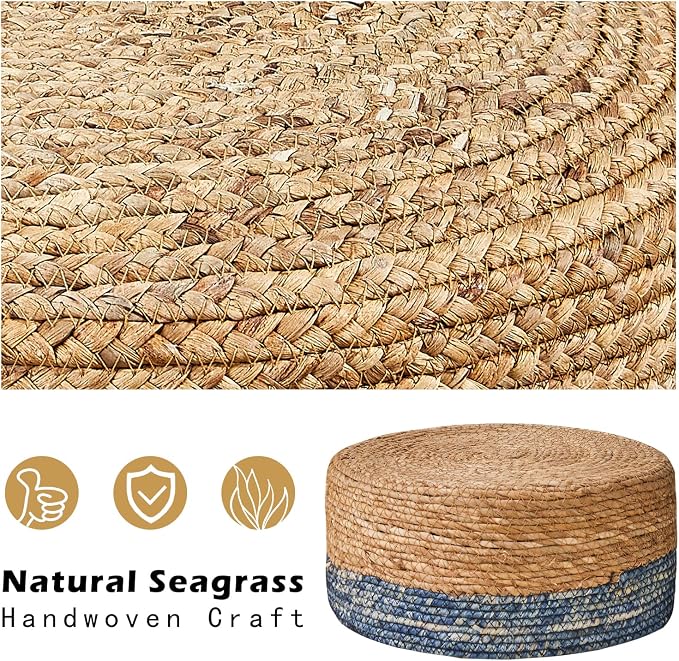 Cpintltr Foot Stool Natural Seagrass Hand Weave Poufs Round Ottoman - Image 6
