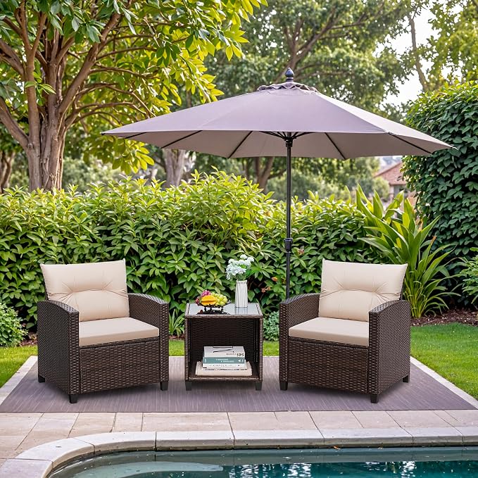 Greesum 3 Pieces Patio Furniture Sets Outdoor PE Rattan Wicker Chairs - Image 2